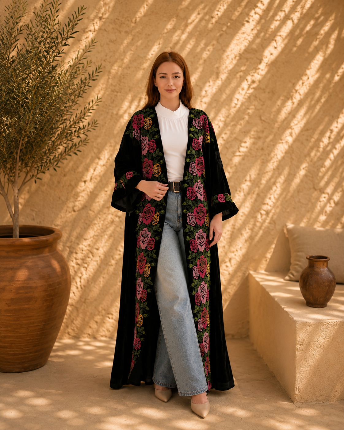 Luxurious Black Bisht with Delicate Handmade Embroidery