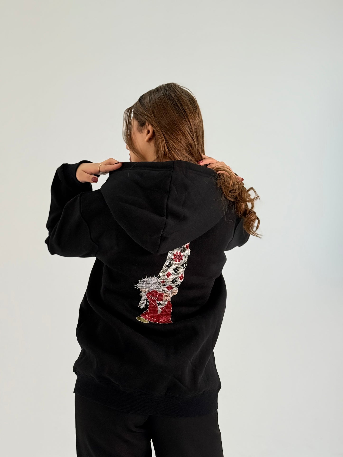 Mama Handhala Black Handmade Embroidered Hoodie