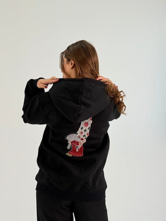 Mama Handhala Black Handmade Embroidered Hoodie