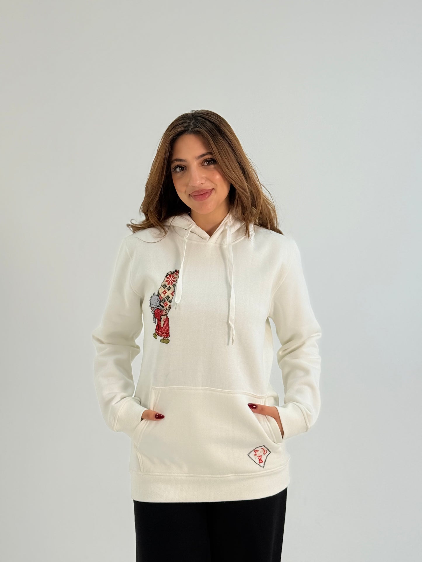 Handhala Mom Handmade White Hoodie: Celebrating Palestine