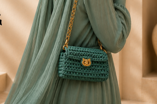 Emerald Green Crochet Crossbody Bag – Gold Chain | Rand Sac