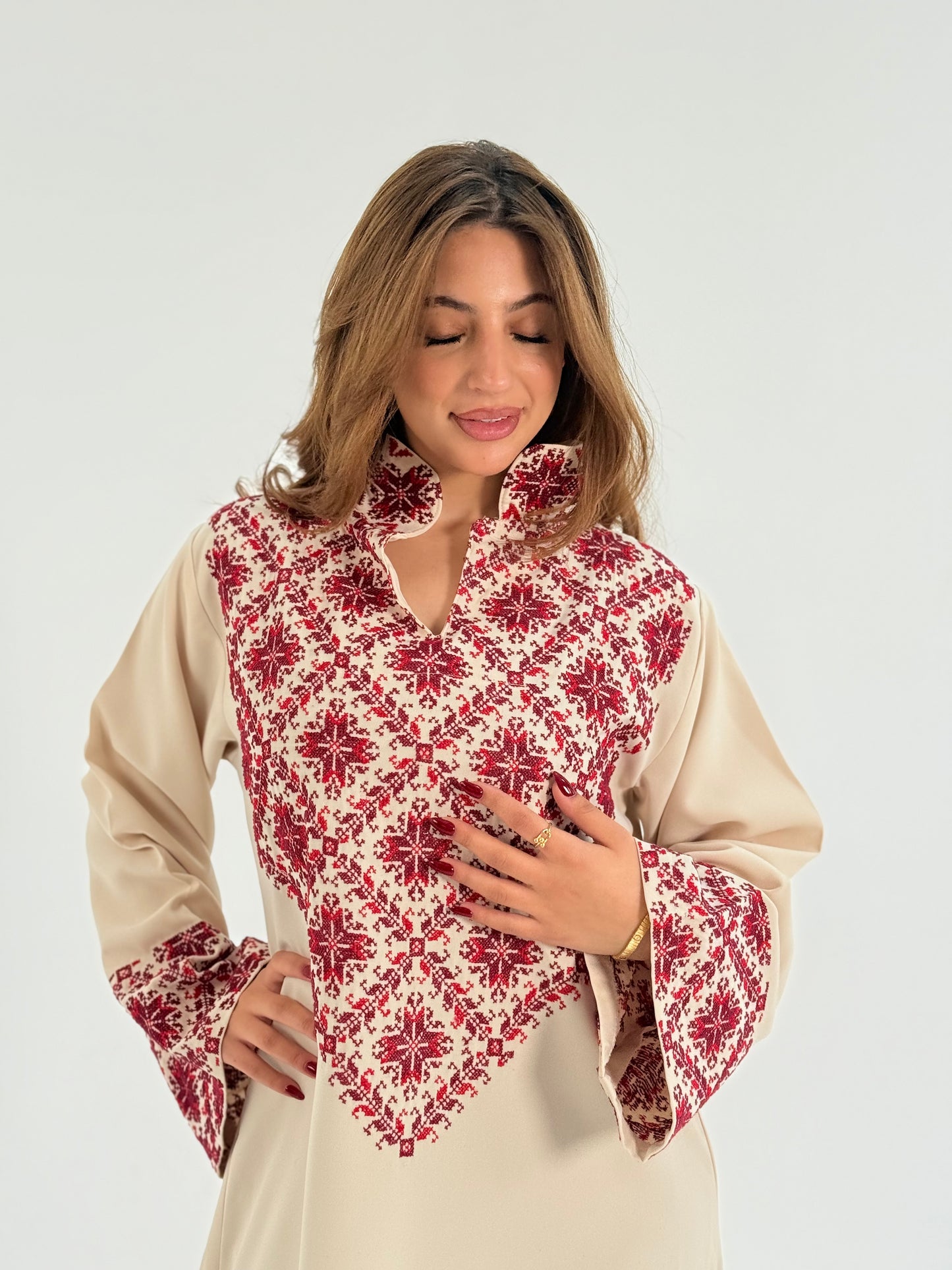 Malika Crepe Georgette Abaya with Handmade Palestinian Embroider