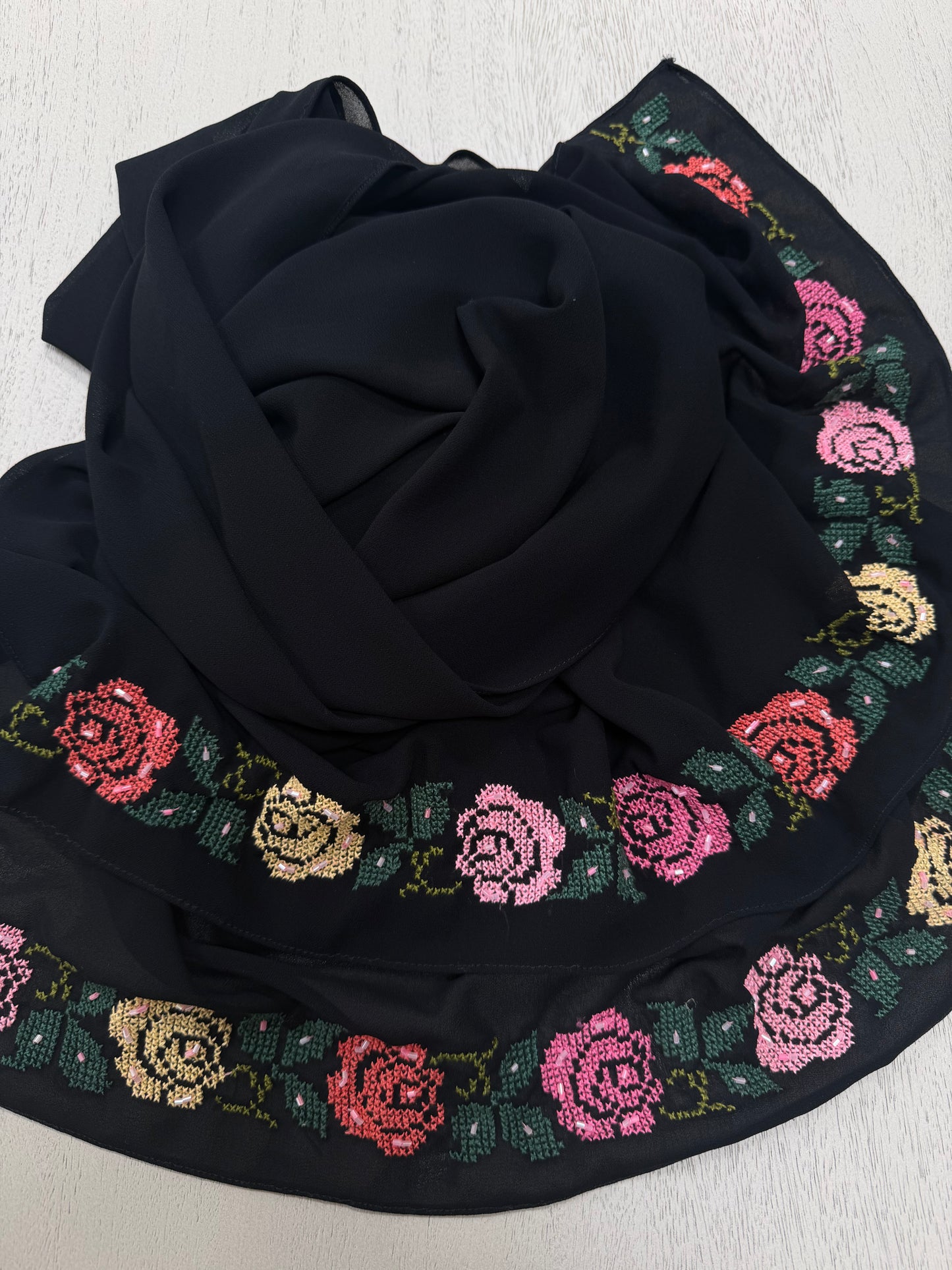 Samar: Exquisite Chiffon Shawl with Handmade Embroidery and Beads
