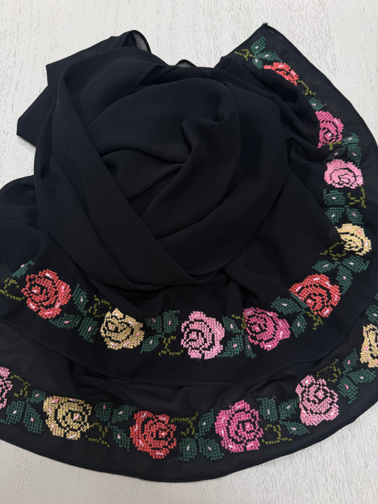 Samar: Exquisite Chiffon Shawl with Handmade Embroidery and Beads
