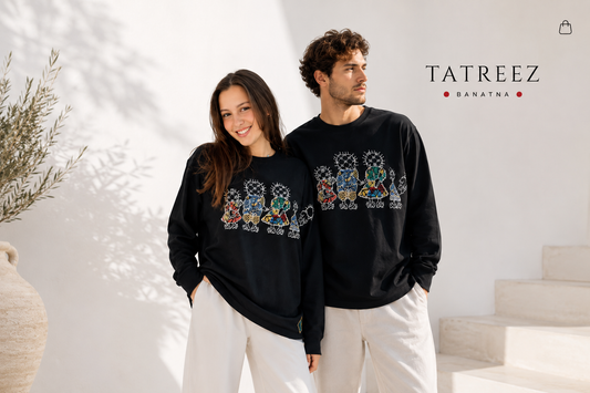 Black Long Sleeve T-Shirt – Handmade Handala Palestinian Tatreez