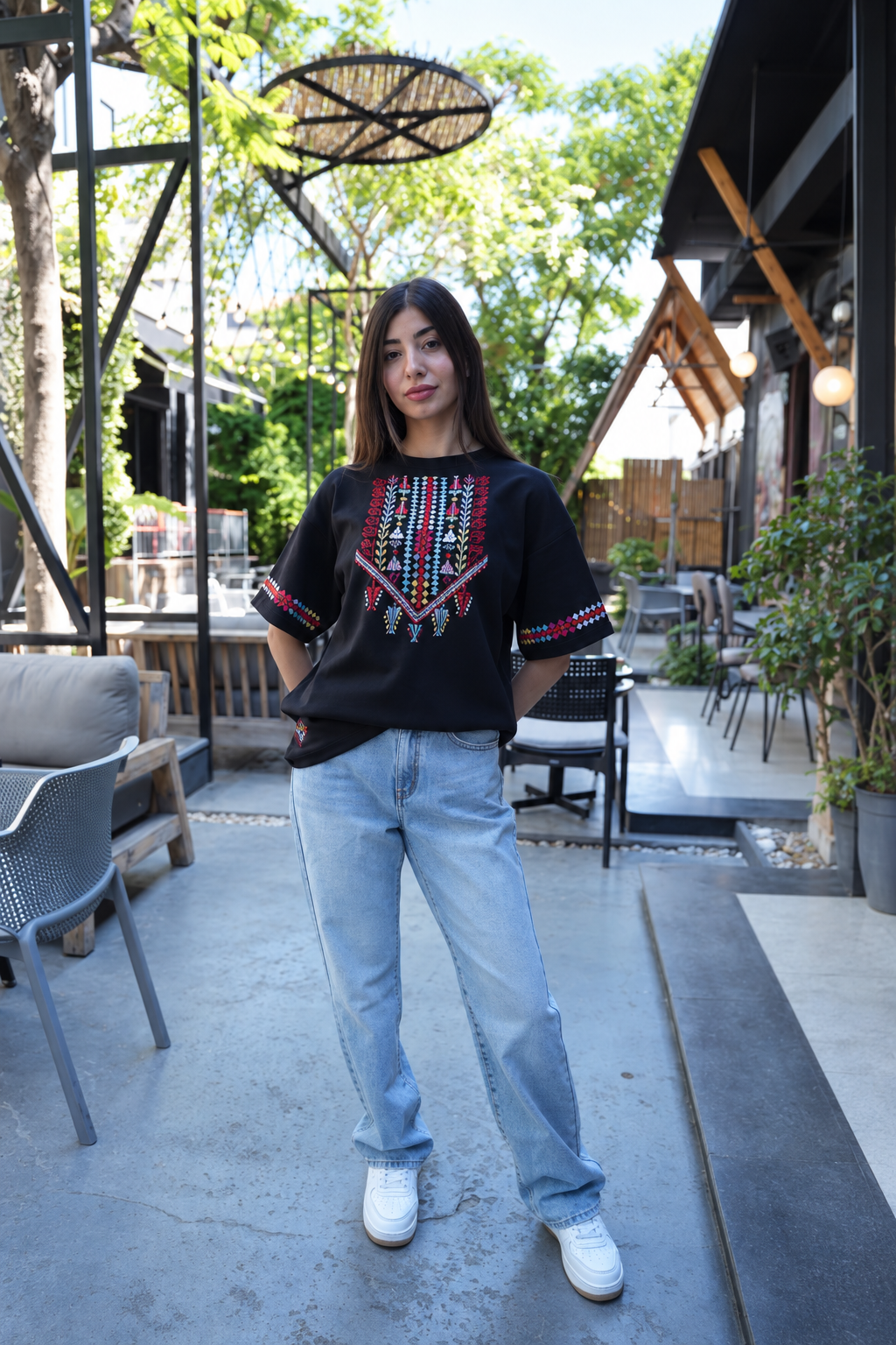 Hala Handmade Oversized Black Cotton T-Shirt