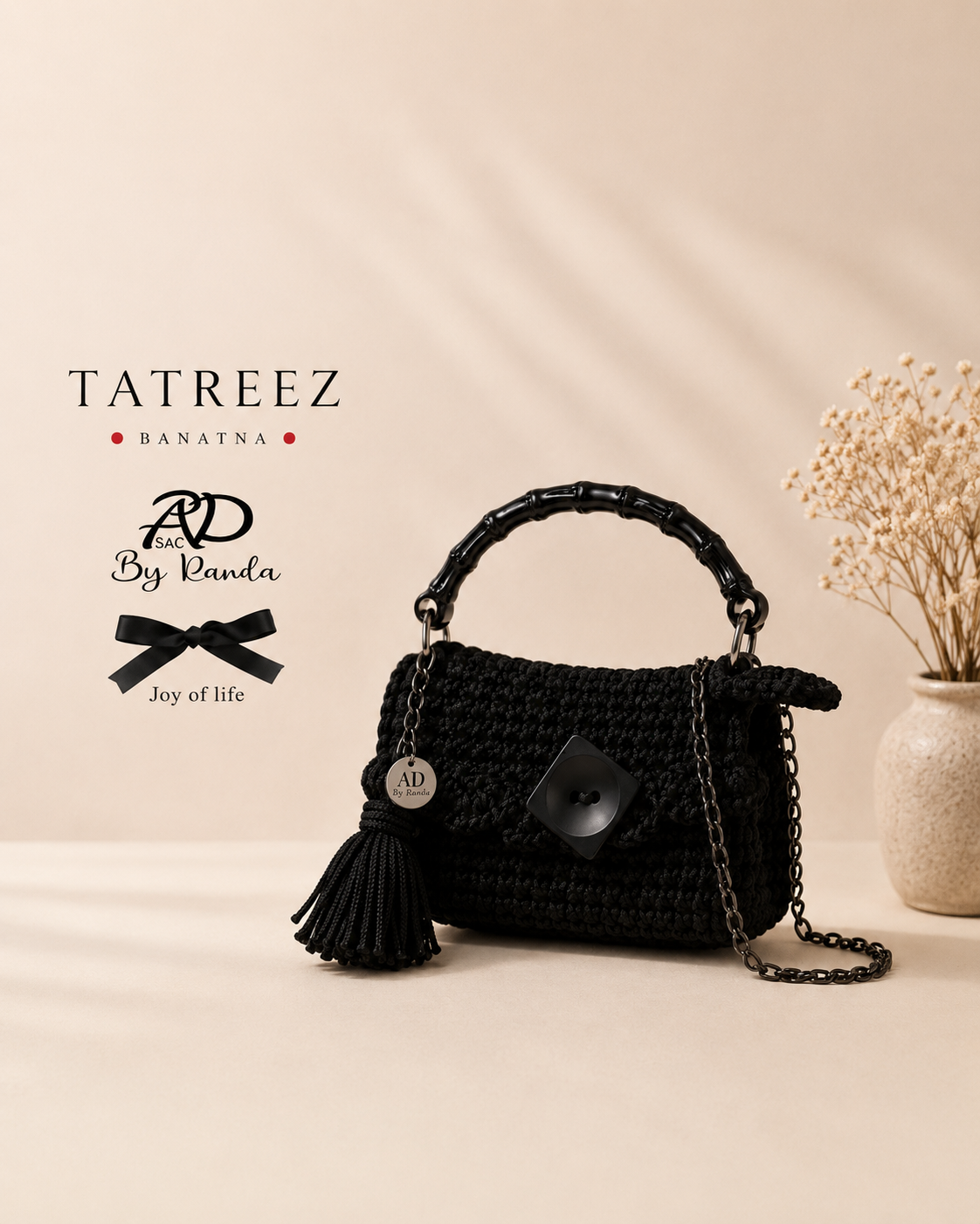 Noir Black Crochet Clutch – Handmade Unique Button | Rand Sac