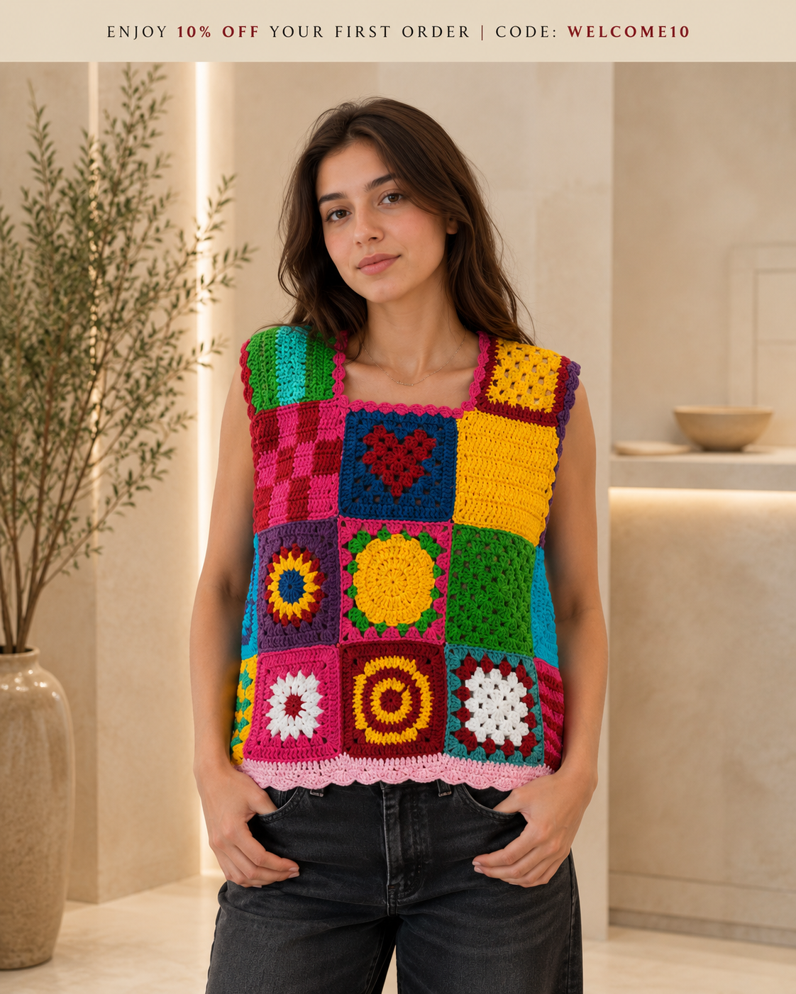 Colorful Crochet Sleeveless Top | Handmade
