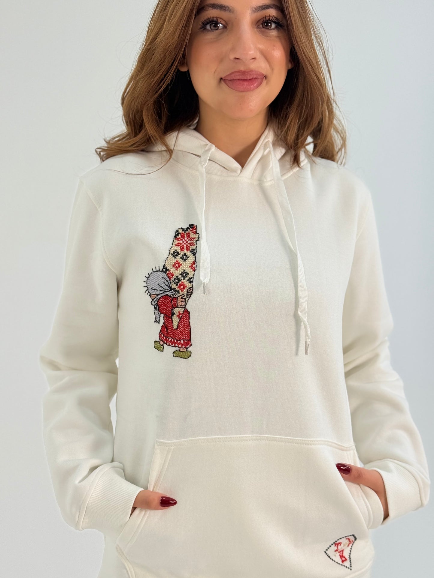 Handhala Mom Handmade White Hoodie: Celebrating Palestine