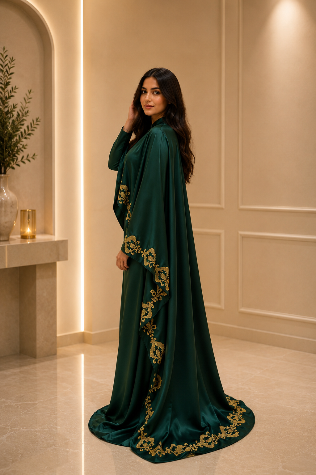 Kadeena Abaya – Handmade Gold Palestinian Tatreez | Custom Sizes