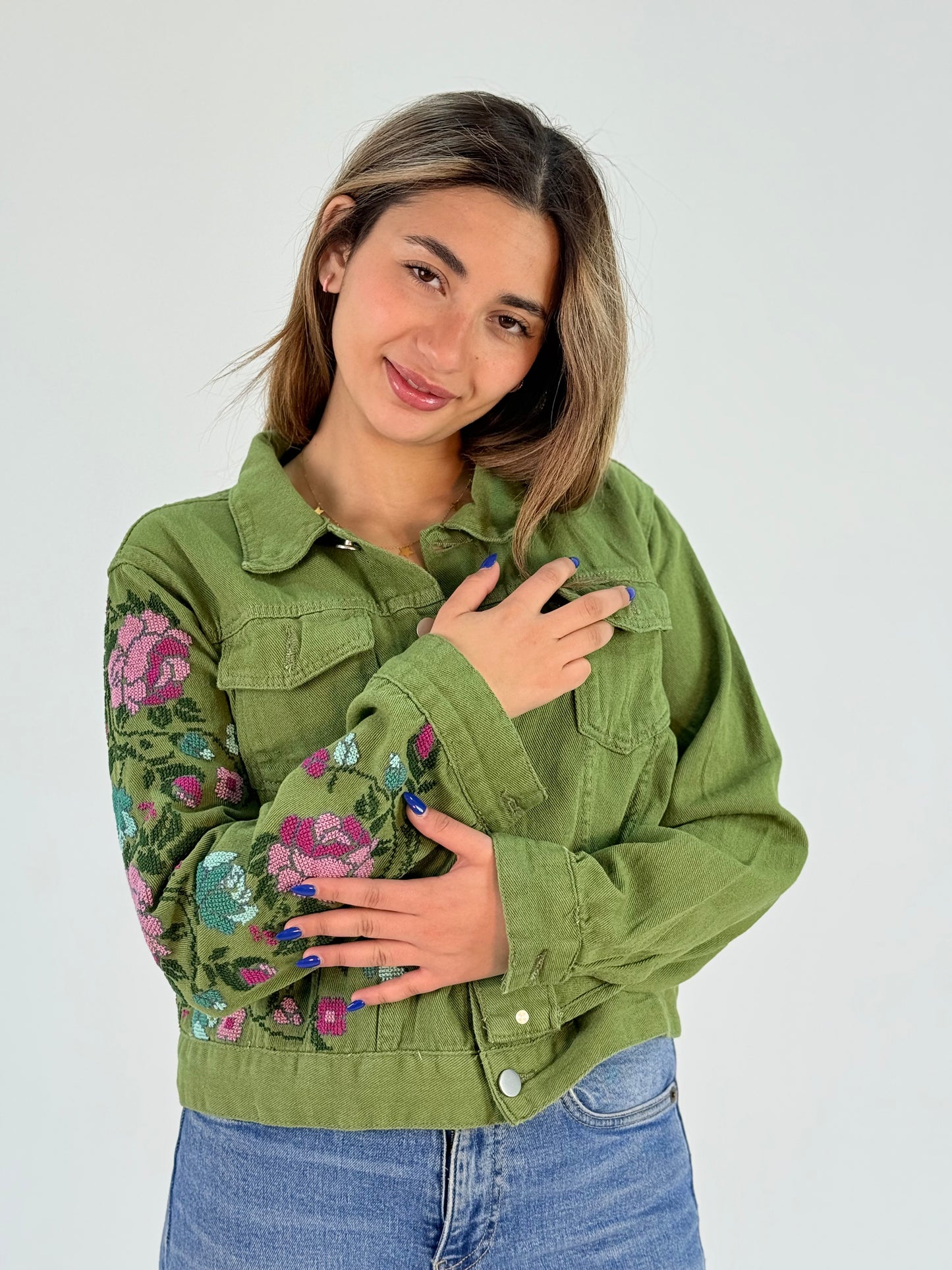 Gloria Jeans Green Jacket | Unique Hand Embroidery by Palestinian Refugees