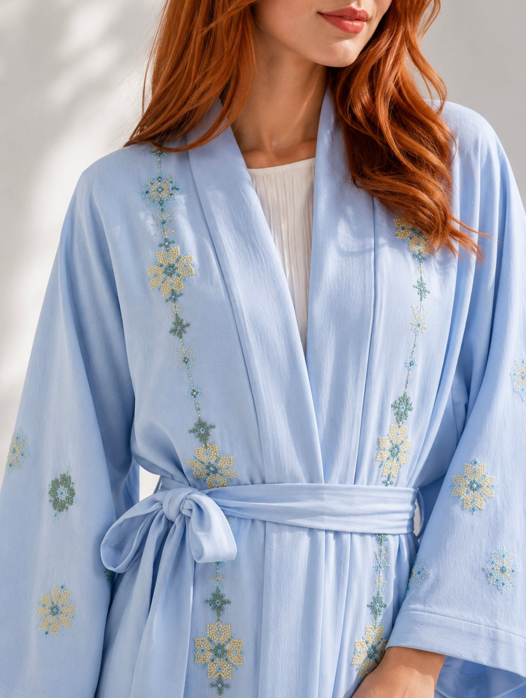 Celestial Charm Handmade Abaya with some Beads – Elegant Baby Blue