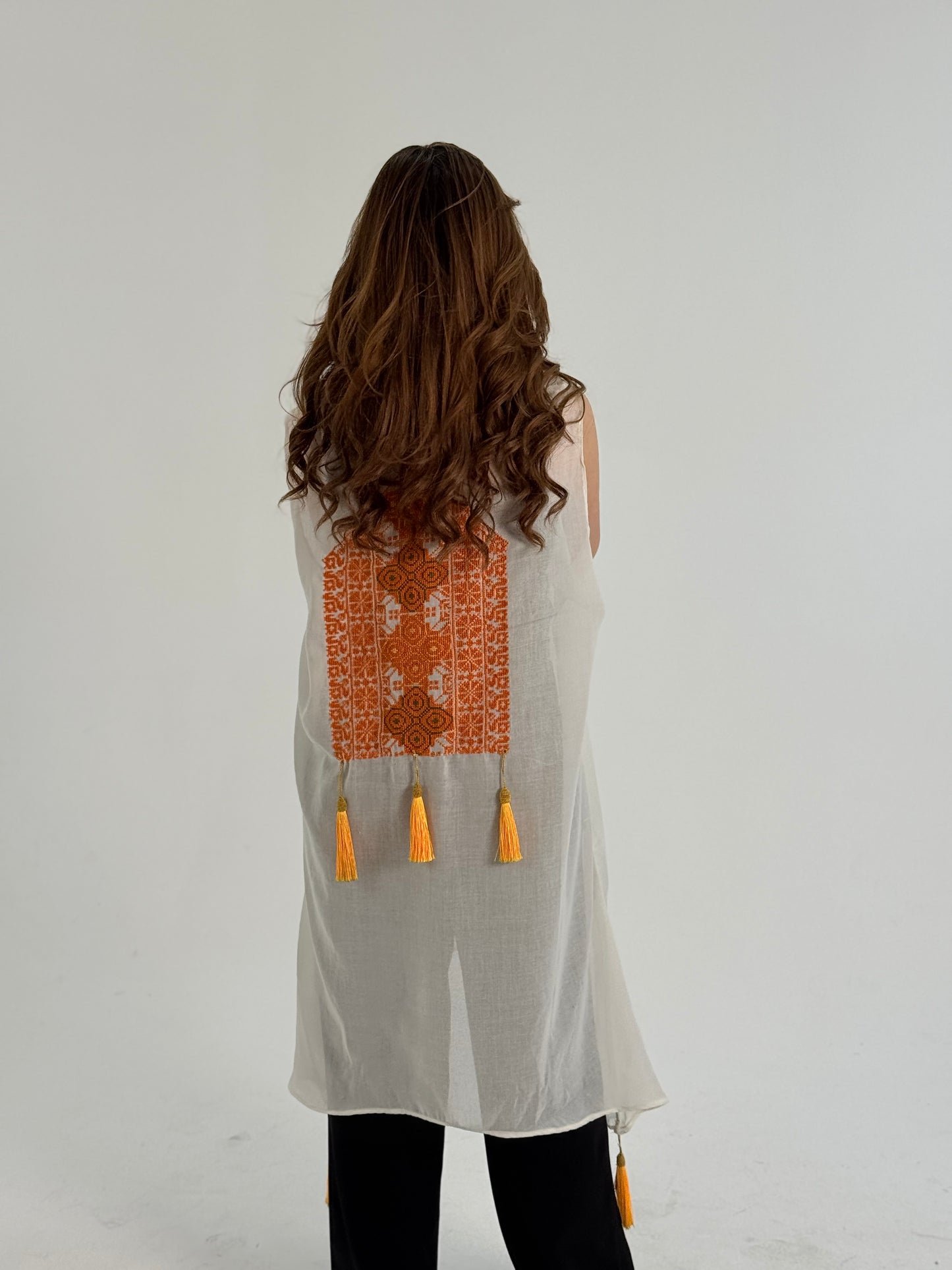 Shahad: Handmade Off-White Top with Beautiful Palestinian Embroidery