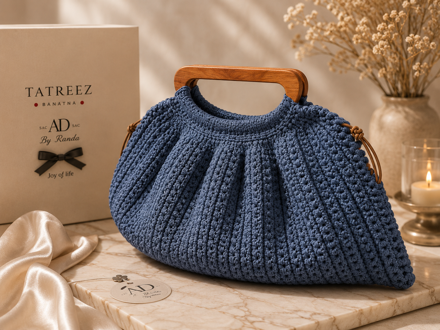 Elegant Haven Spacious Crochet Bag – Handmade Wooden Handle