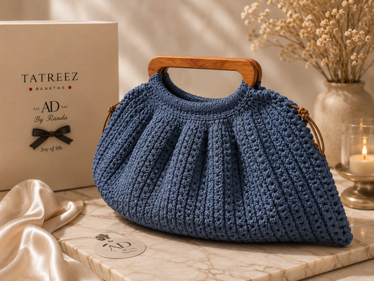 Elegant Haven Spacious Crochet Bag – Handmade Wooden Handle