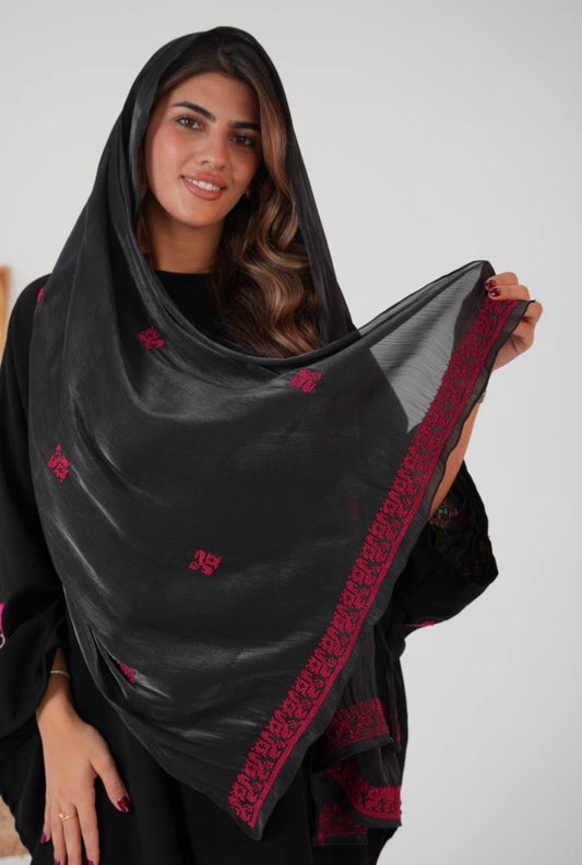 Crystal Shawl – Hand-Embroidered Chiffon and Korean Silk | Tatreez Banatna