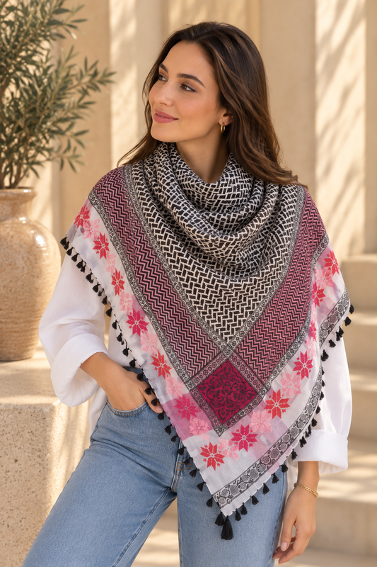 Light Pink Keffiyeh – Elegant Handmade Palestinian Tatreez