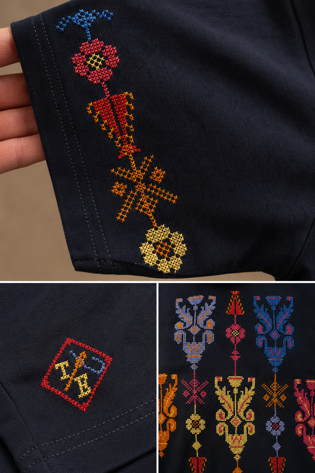Navy Oversized T-Shirt – Handmade Kasat Palestinian Tatreez