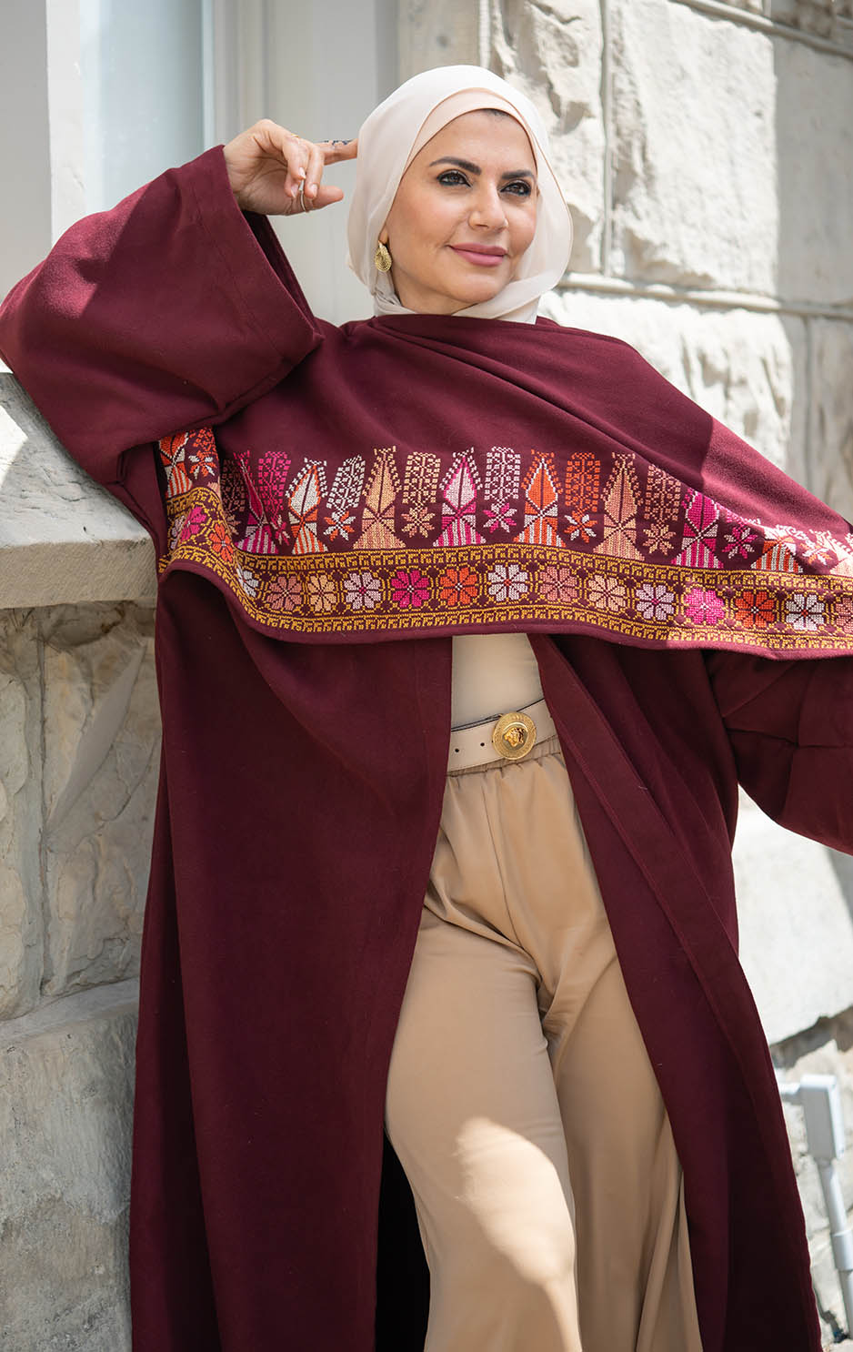 Dina: Limited Edition Burgundy Jookh Bisht/Abaya with Unique Embroidery