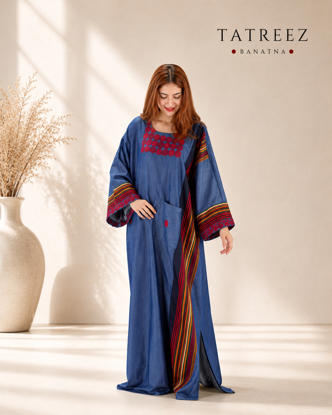 Tulip Denim Abaya Dress – Handmade Palestinian Tatreez