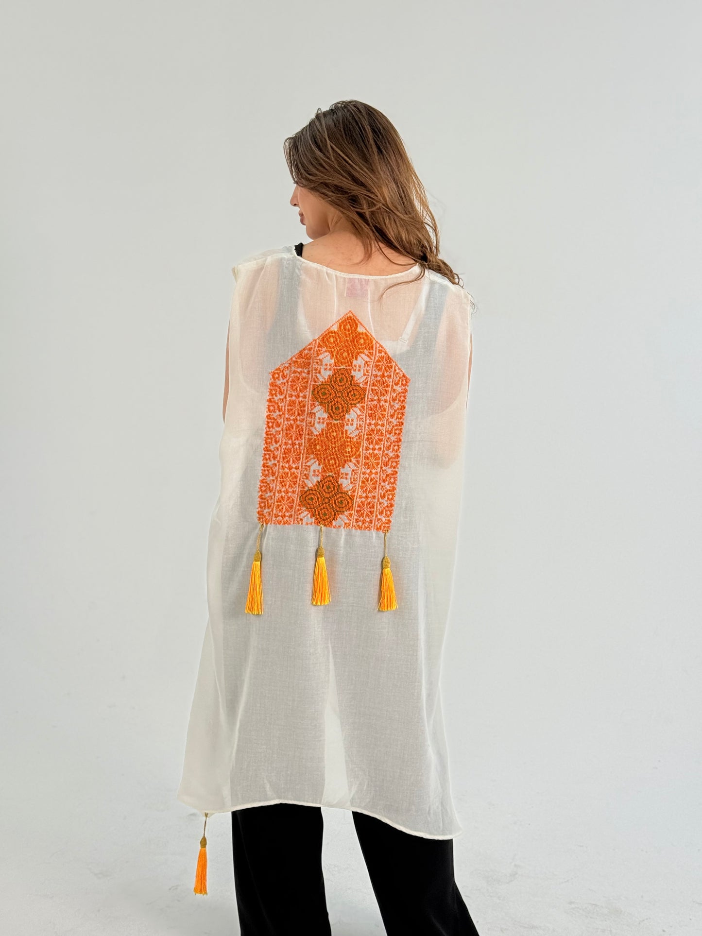 Shahad: Handmade Off-White Top with Beautiful Palestinian Embroidery