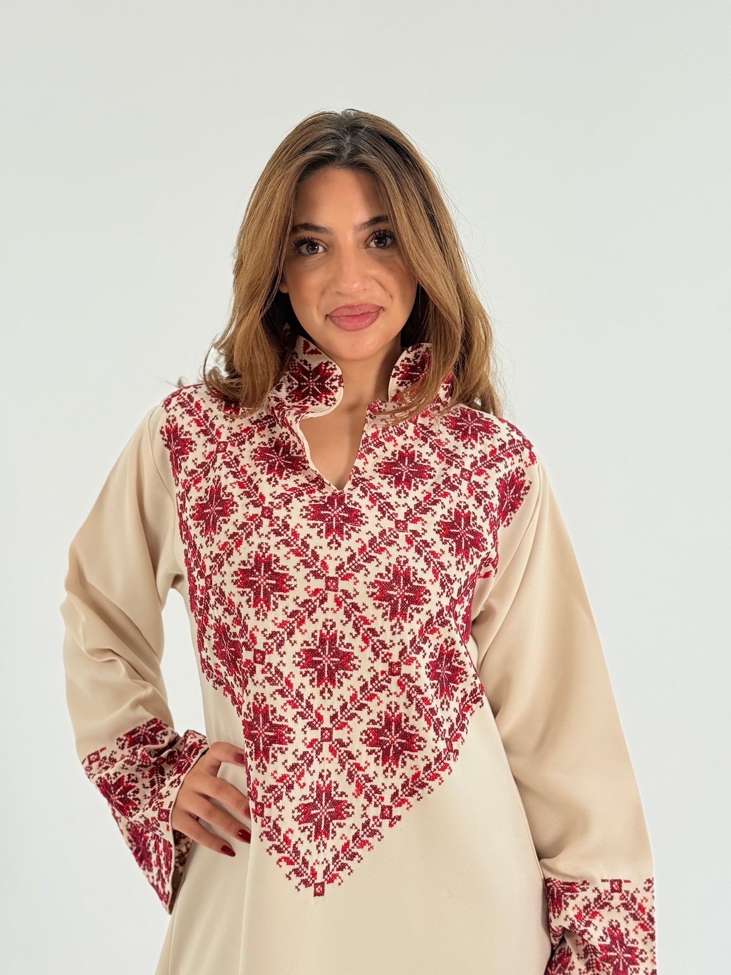 Malika Crepe Georgette Abaya with Handmade Palestinian Embroider