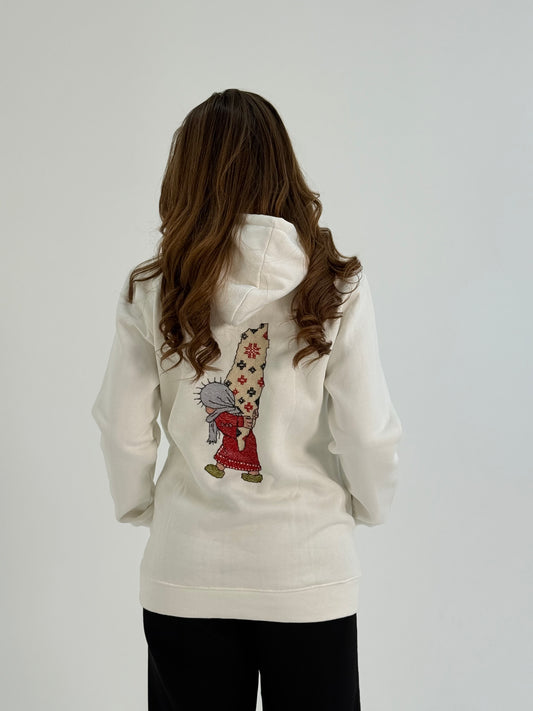 Handhala Mom Handmade White Hoodie: Celebrating Palestine