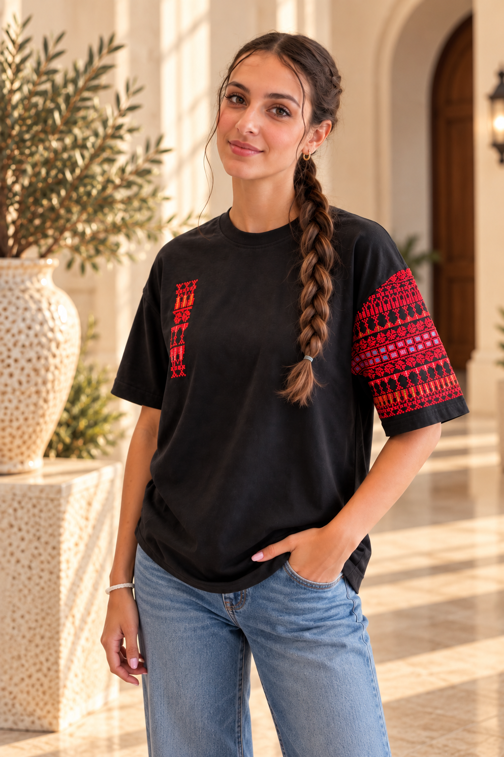 Palestinian T-Shirt – Unique One-Hand Handmade Tatreez Embroidery