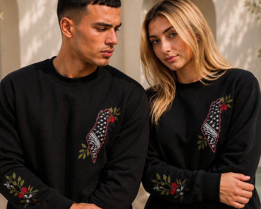 Sweatshirt – Handmade Palestinian Map & Olive Branch Tatreez