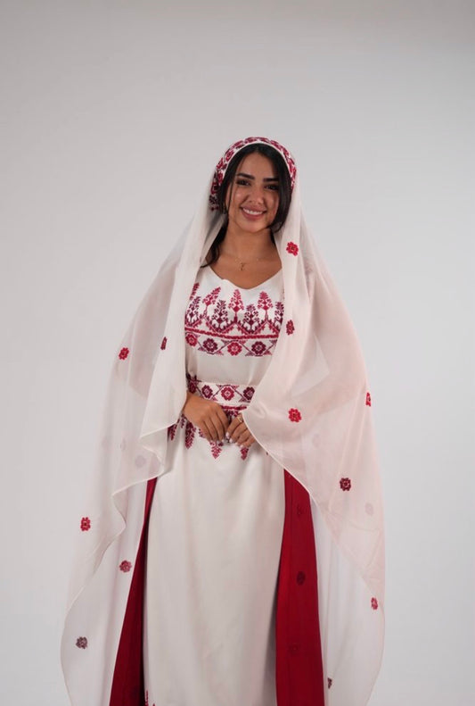 Esmat Palestinian Henna Dress and Veil – Hand Embroidery – photo 3 | Tatreez Banatna