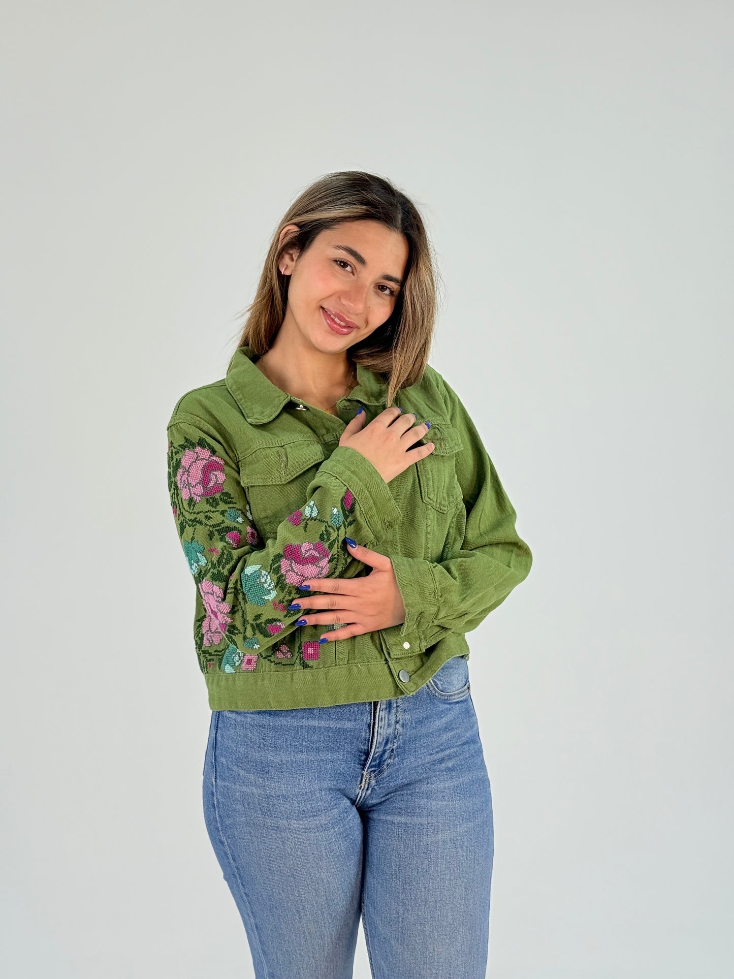 Gloria Jeans Green Jacket | Unique Hand Embroidery by Palestinian Refugees