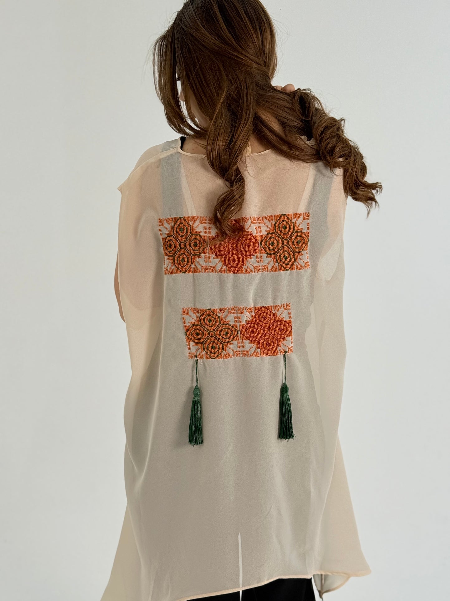 Bassa: Handmade Off-White Cut Top with Exquisite Palestinian Embroidery
