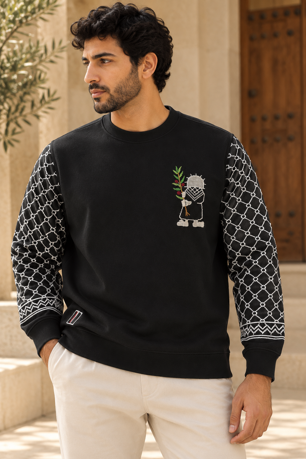 The Statement | Handala & Keffiyeh Hand-Embroidered Palestinian Sweatshirt