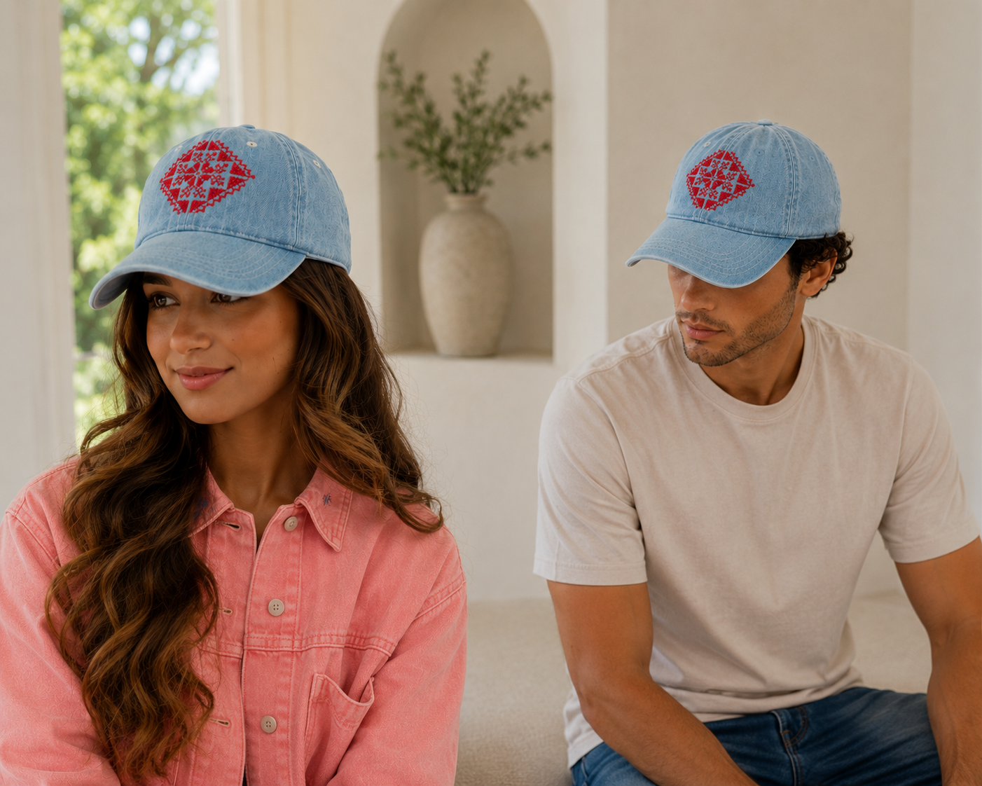 Blue Denim Hat – Handmade Palestinian Tatreez Embroidery