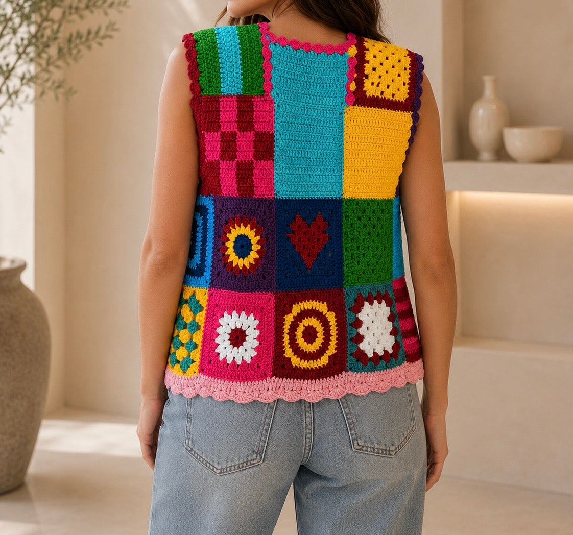 Colorful Crochet Sleeveless Top | Handmade