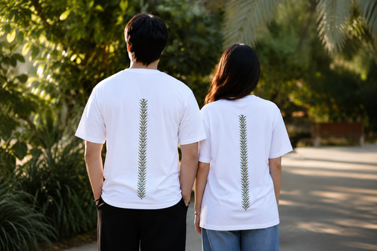 White Unisex T-Shirt – Handmade Olive Tree Palestinian Tatreez