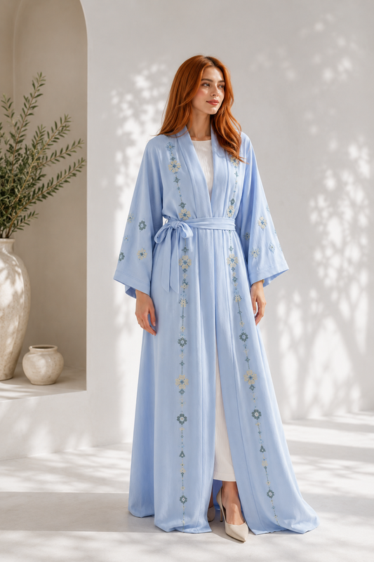 Celestial Charm Handmade Abaya with some Beads – Elegant Baby Blu