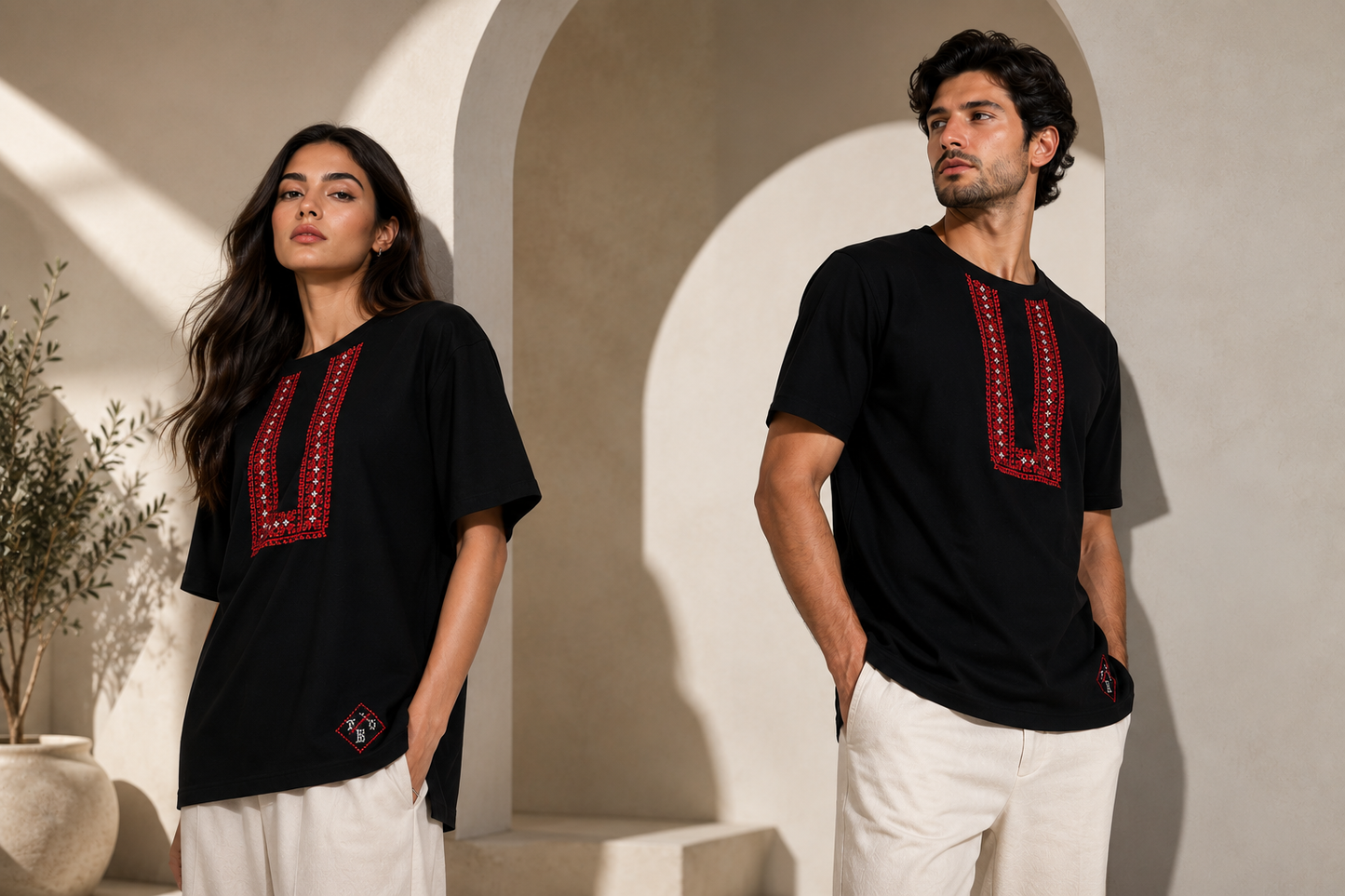 Handmade Black Qubba Embroidered T-Shirt
