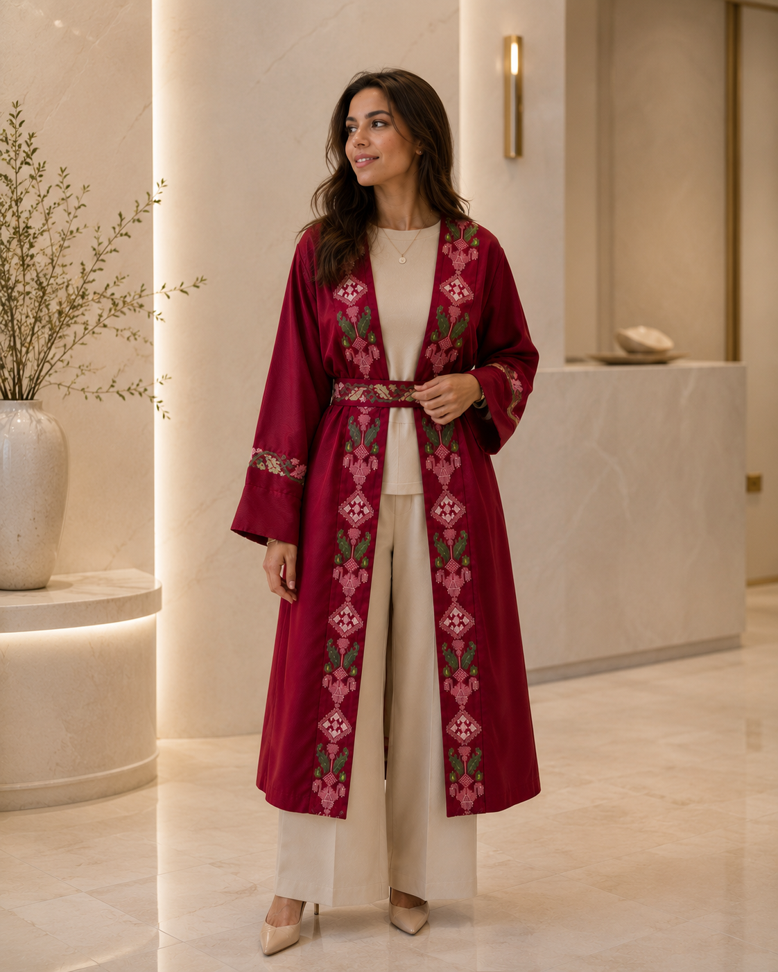 Linen Abaya Robe – Handmade Palestinian Tatreez | Custom Sizes