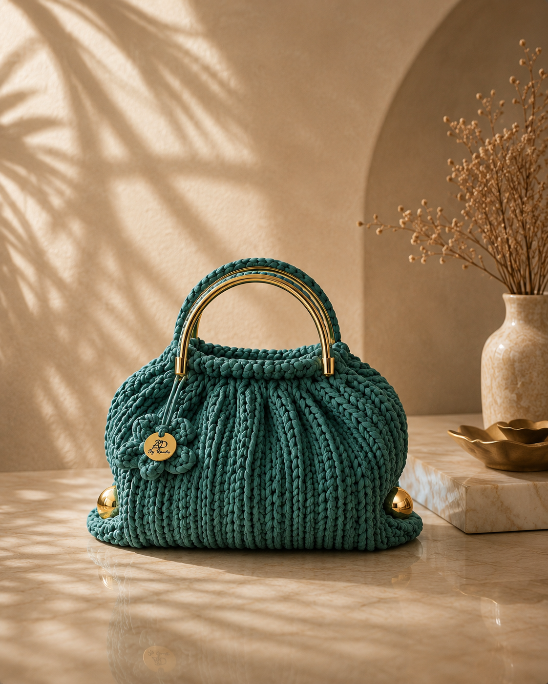Mystical Green Crochet Bag – Handmade Gold Handle | Rand Sac