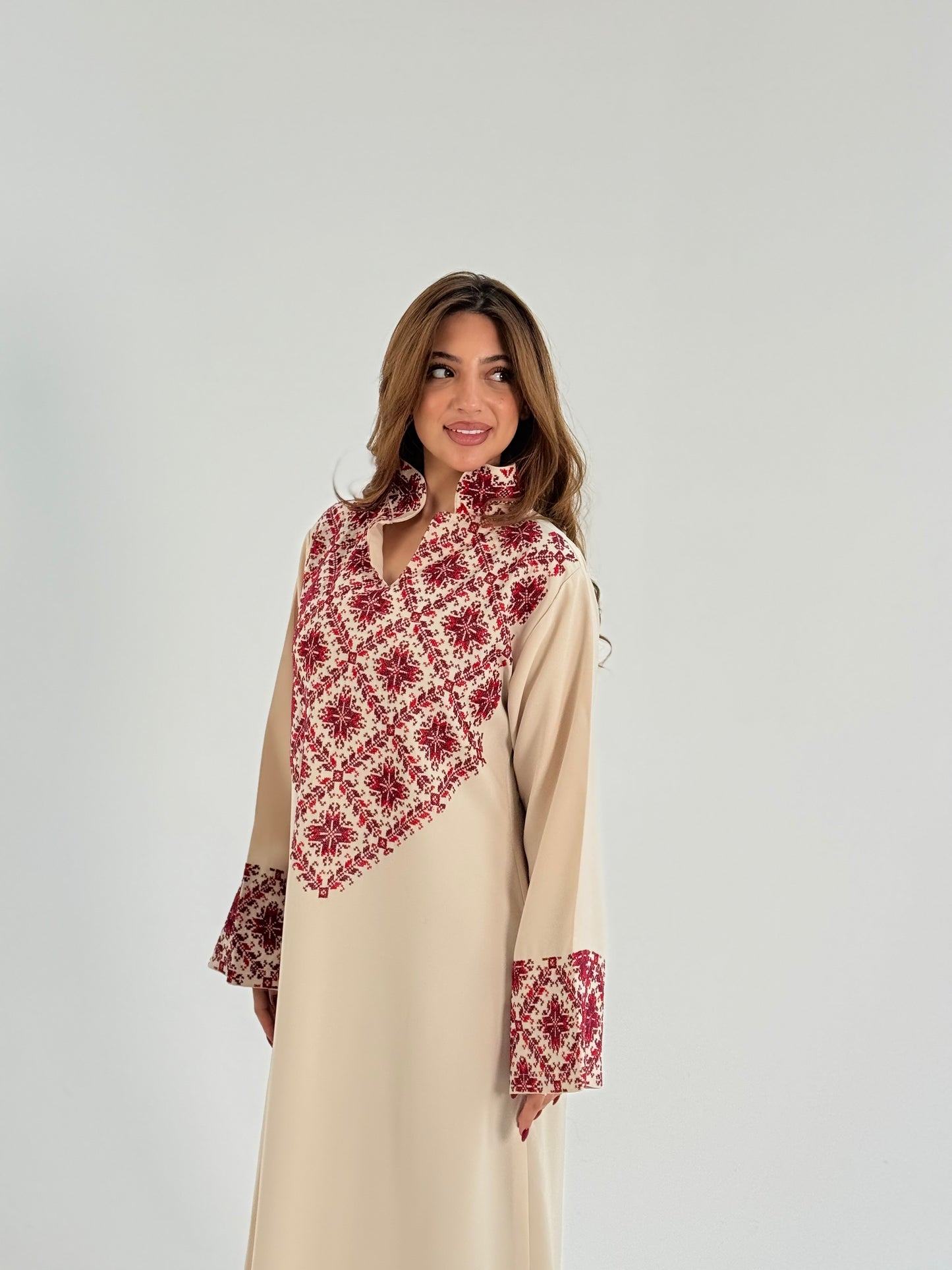 Malika Crepe Georgette Abaya with Handmade Palestinian Embroider