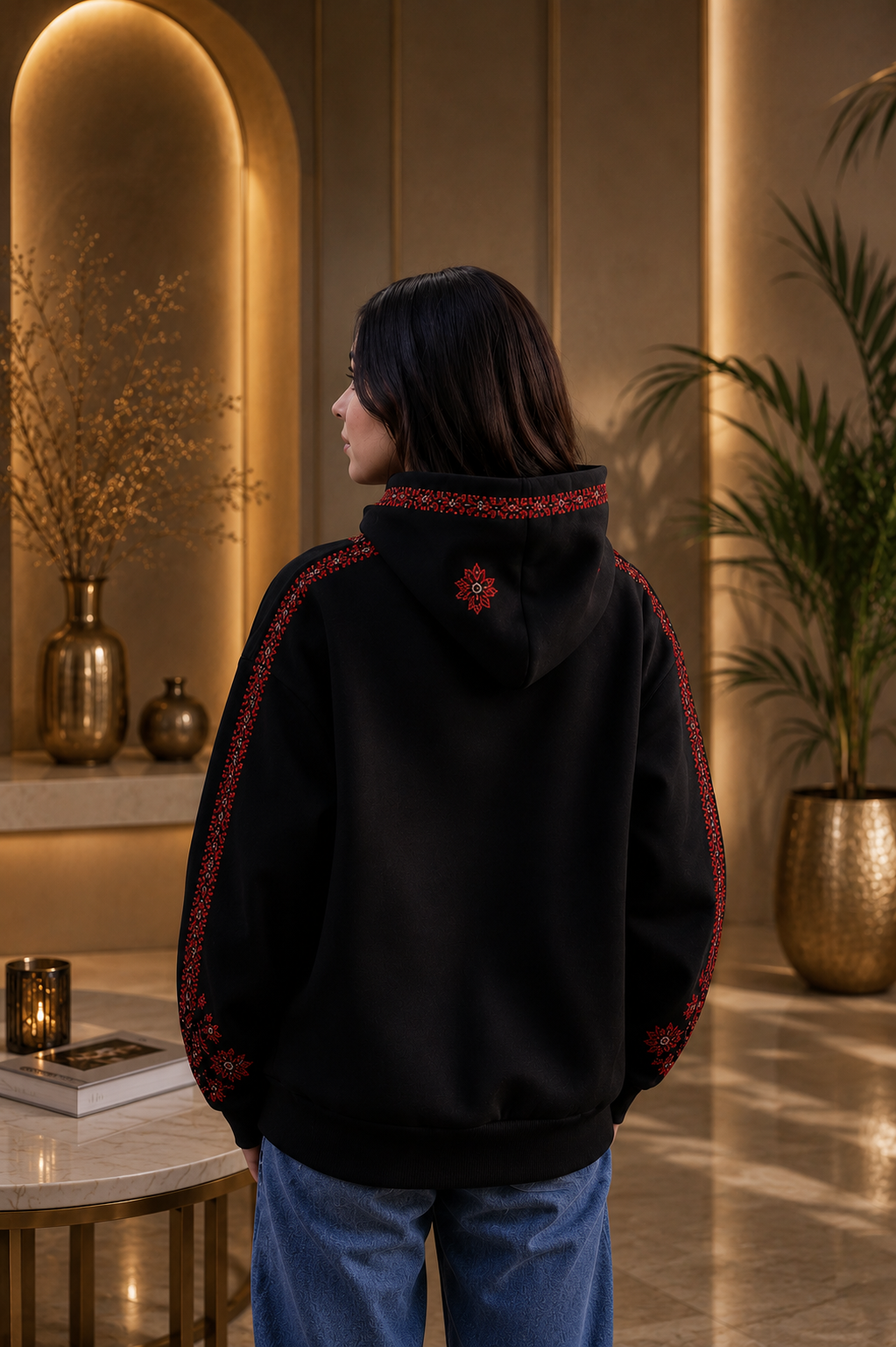 Oasis Zipper Hoodie – Handmade Palestinian Tatreez Embroidery