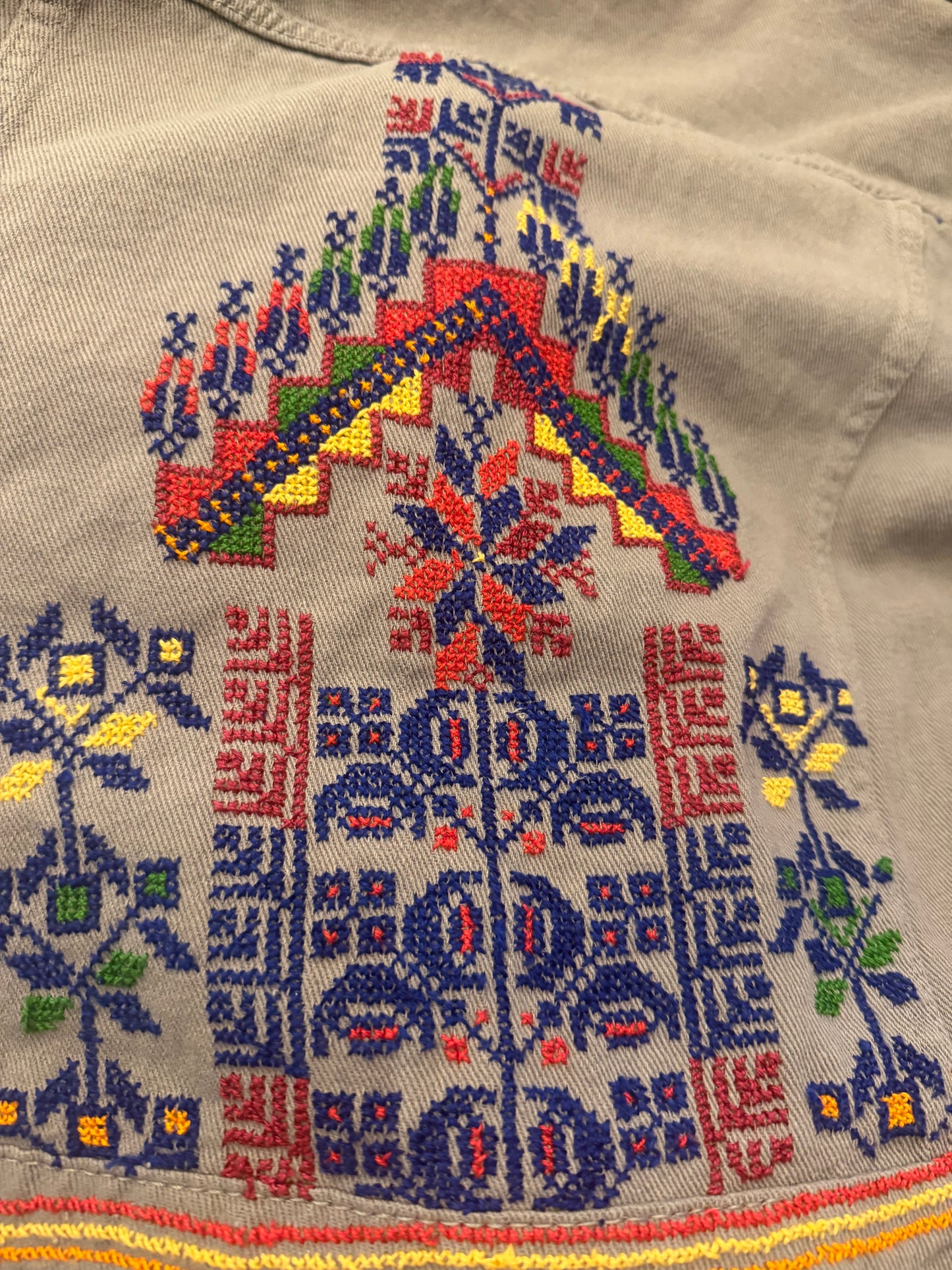 Stylish Grey Jeans Jacket with Unique Embroidery Designs | Handcrafted Beauty