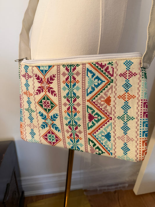 Elegant Teal, Purple, and Orange Messenger Bag with Zipper Closure