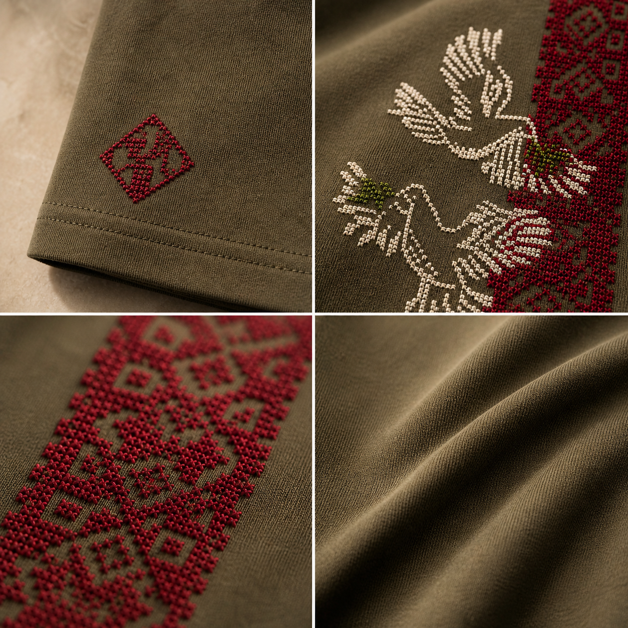 Salam: Handmade T-Shirt with Dove of Peace & Zeitoun Leaf Design