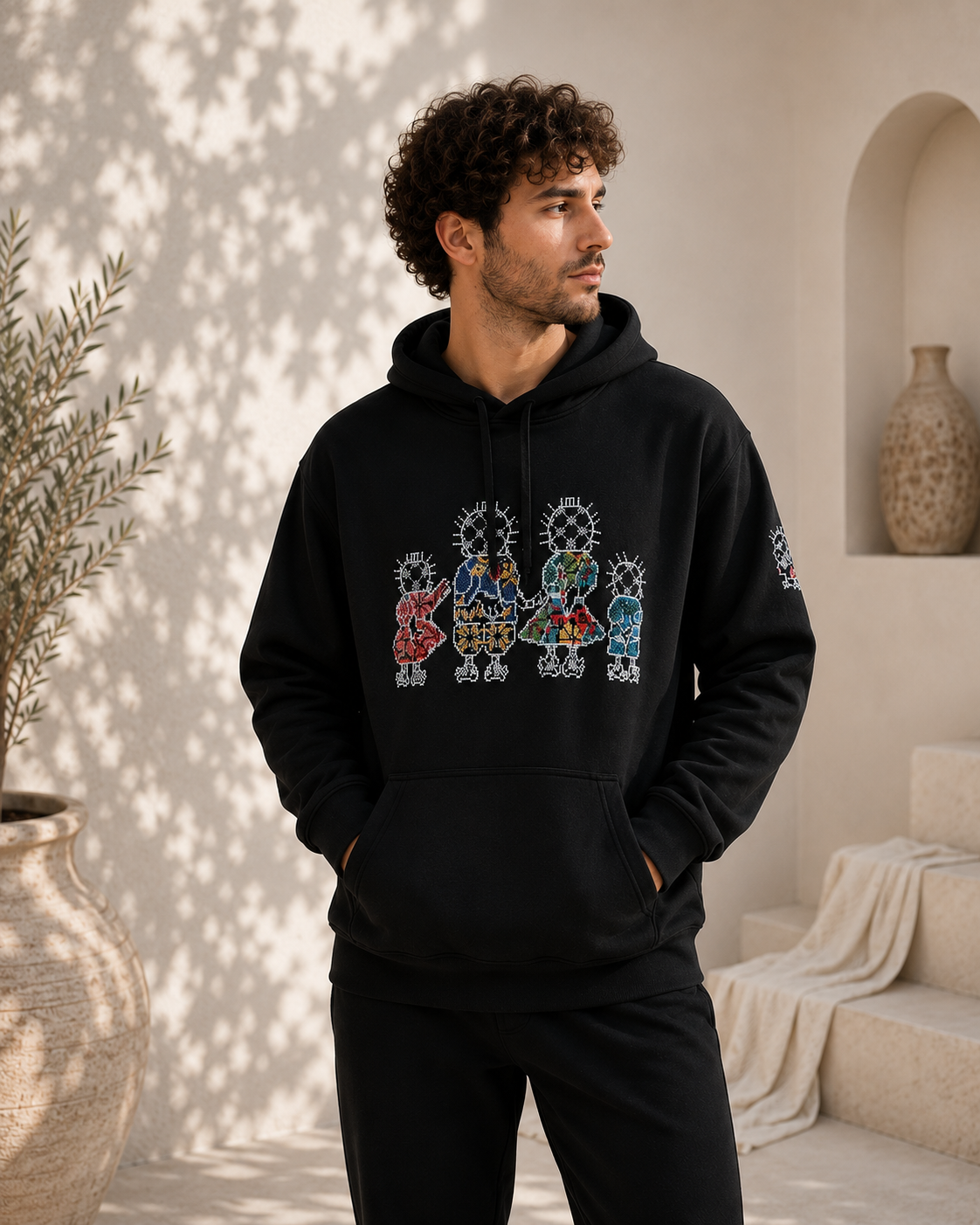 Black Handala Hoodie – Lightweight Handmade Palestinian Tatreez