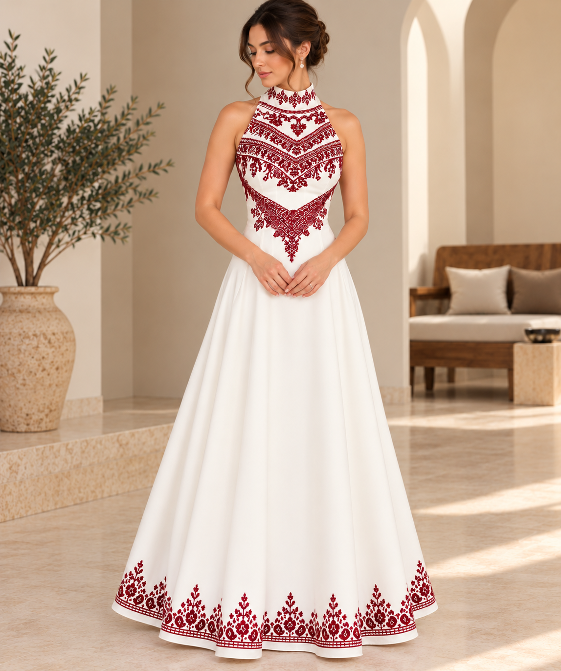 Amal Palestinian Bridal Henna Dress and Cape – Hand Embroidery – photo 2 | Tatreez Banatna