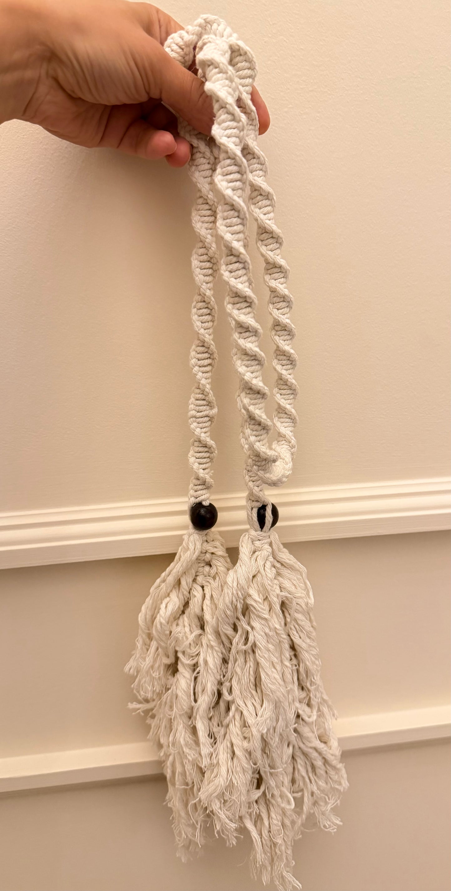 Handmade Crochet Off White Curtain Holders | Boho Tassel Tiebacks