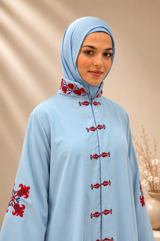 Baby Blue Cotton Top – Handmade Fusion Palestinian Tatreez