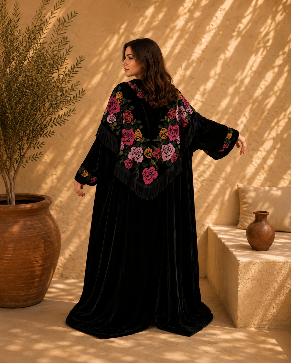 Luxurious Black Bisht with Delicate Handmade Embroidery